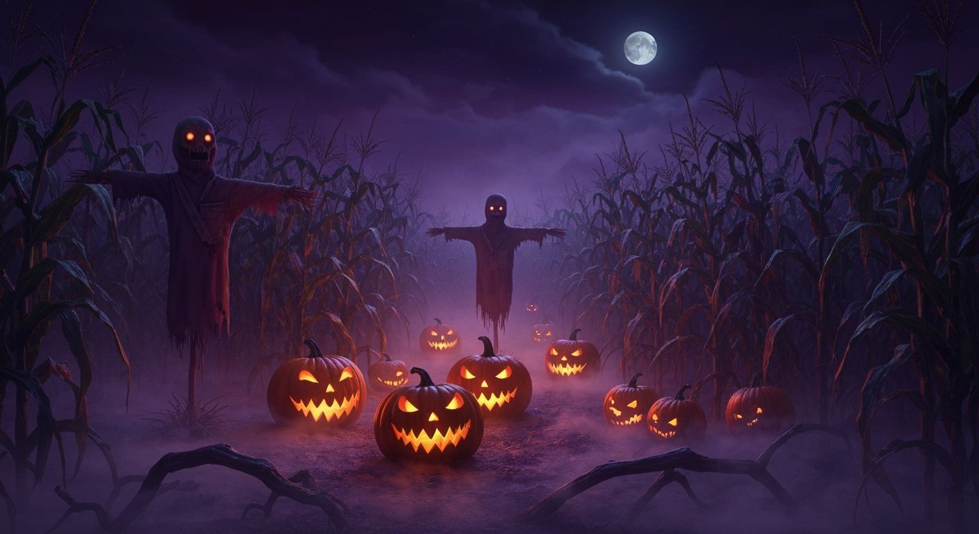 Haunting Halloween Corn Maze Under Full Moon