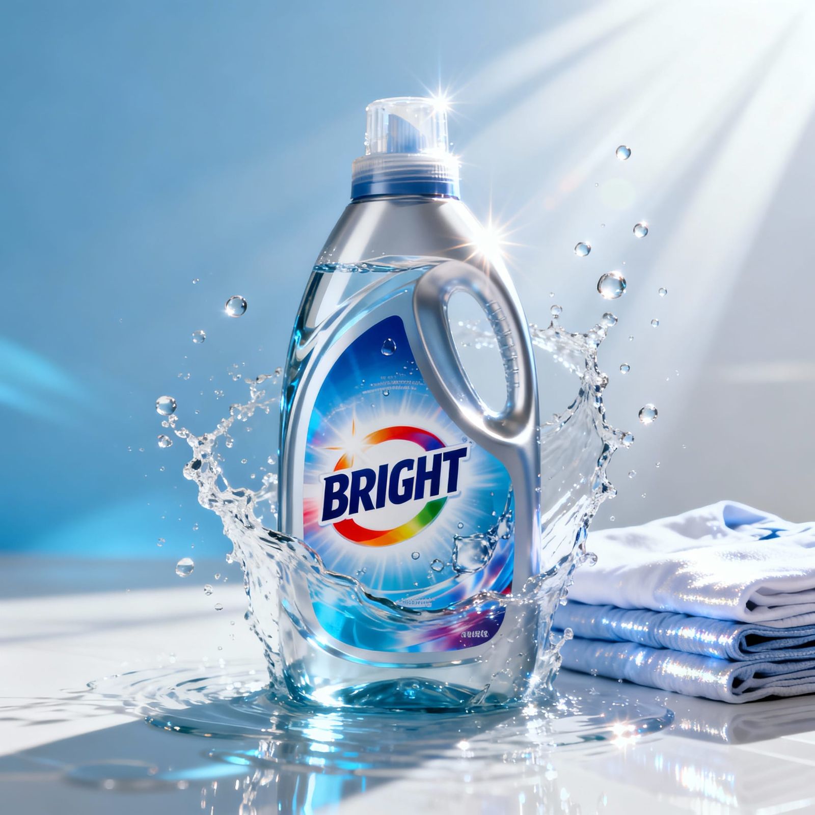 Photorealistic BRIGHT Detergent Ad with Splashing Water
