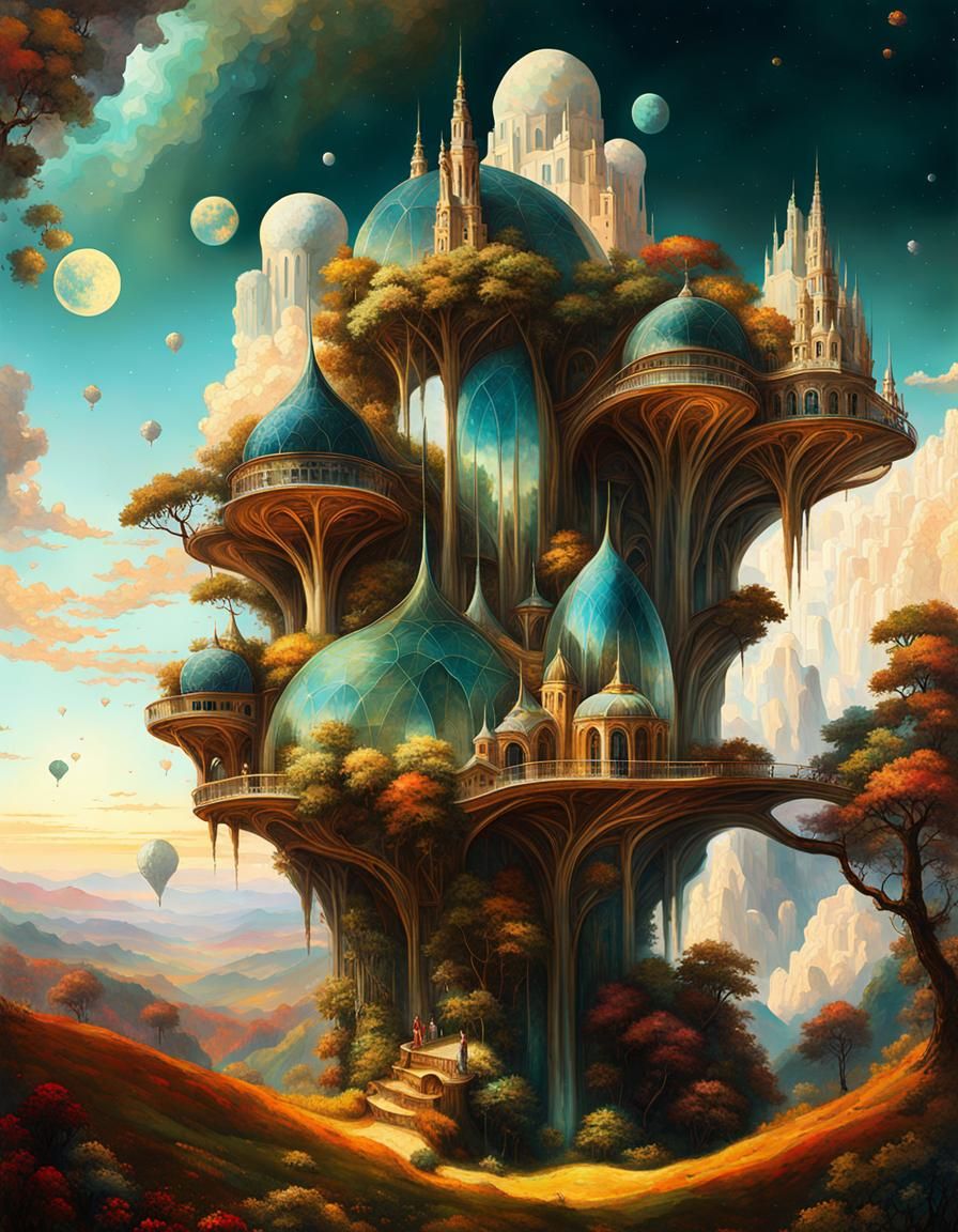 Ethereal Crystal City in Dreamlike Landscape