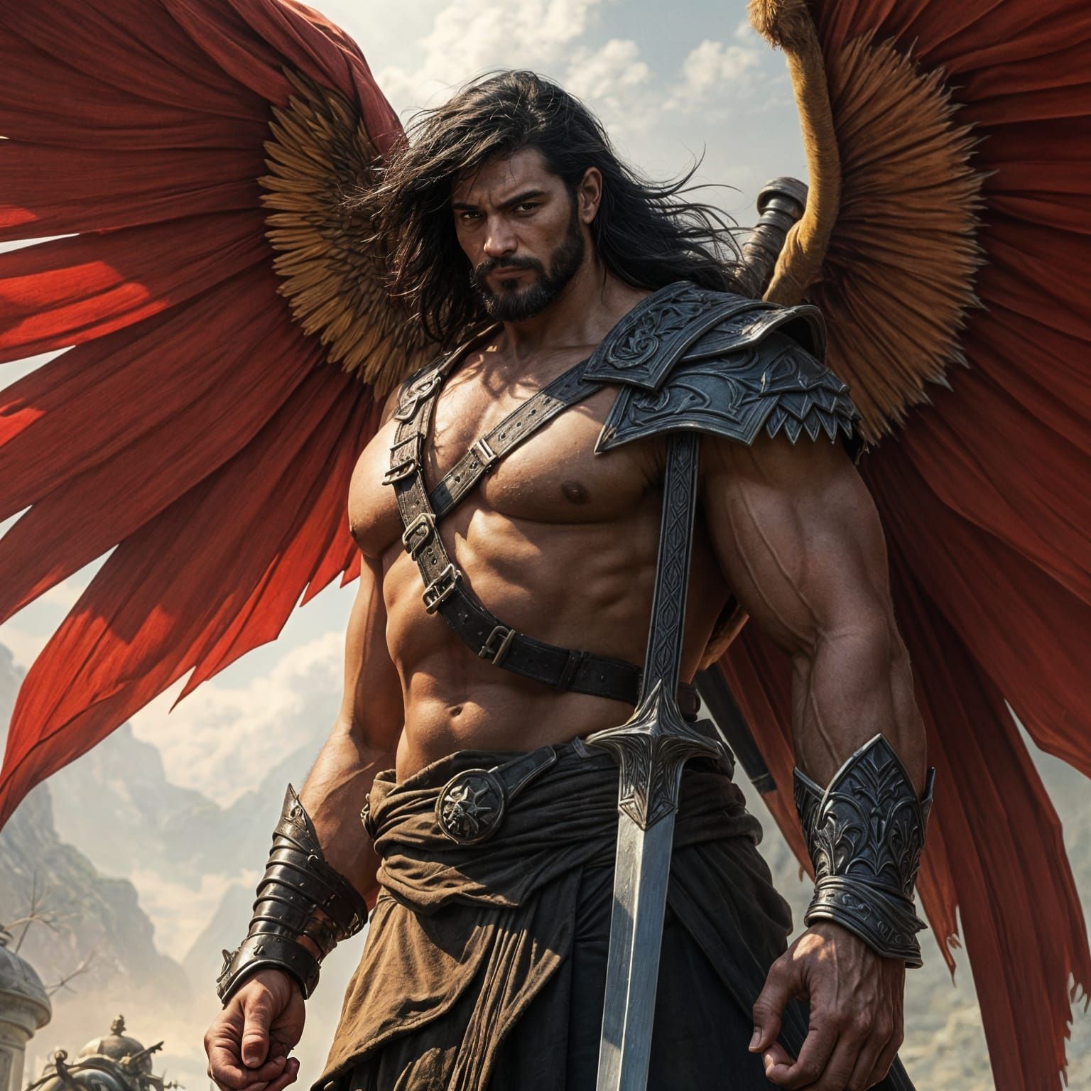Rugged Illyrian Warrior with Membranous Wings and Sword