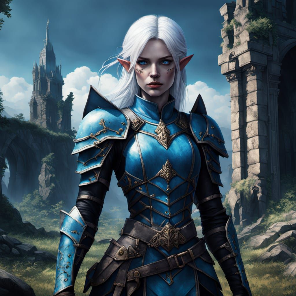 Ethereal Elf Warrior Princess in Medieval Ruins
