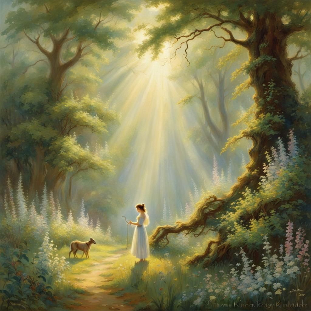 Forest Fairy with Shepherd Boy in Glade