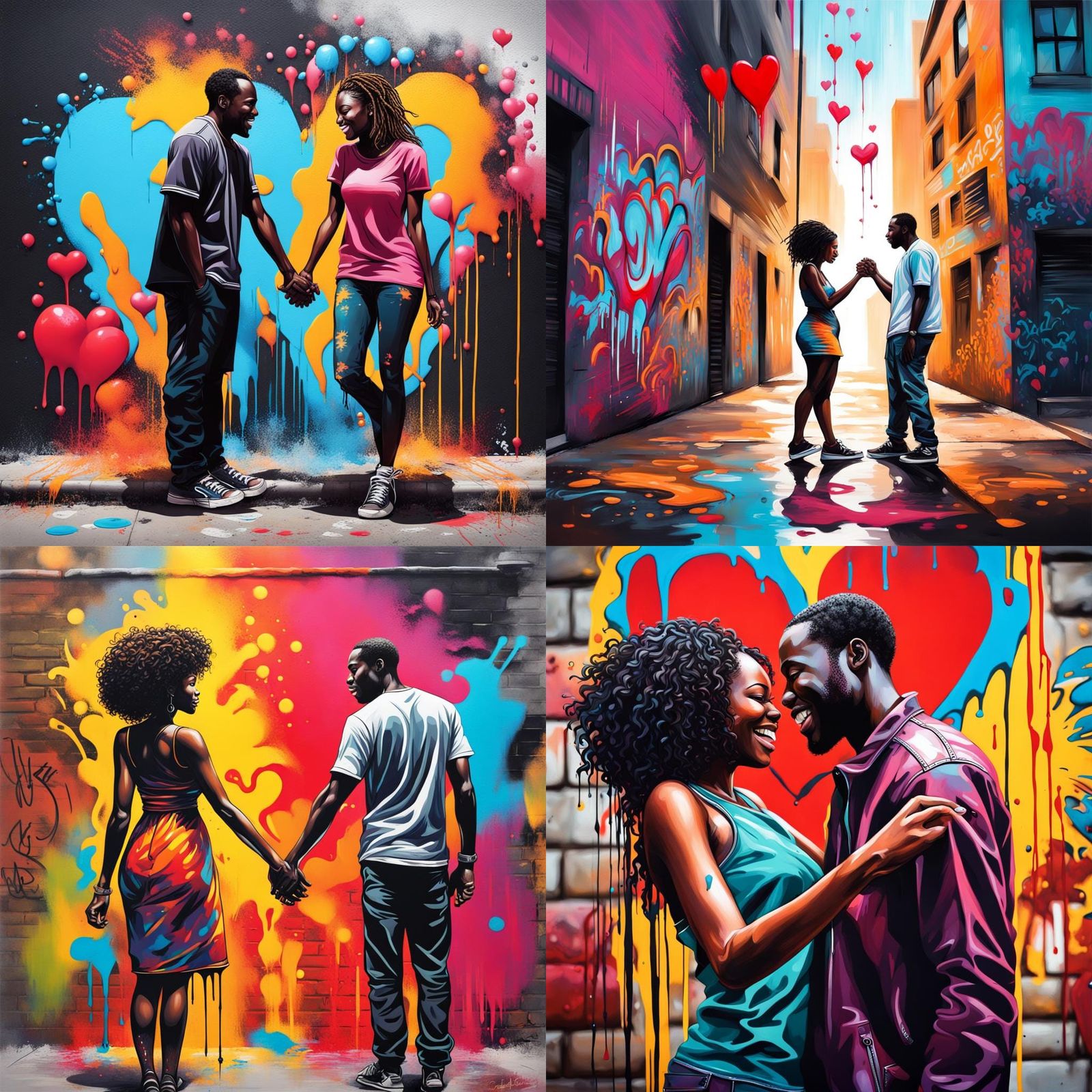 Black Couple in Love: Graffiti Art Style