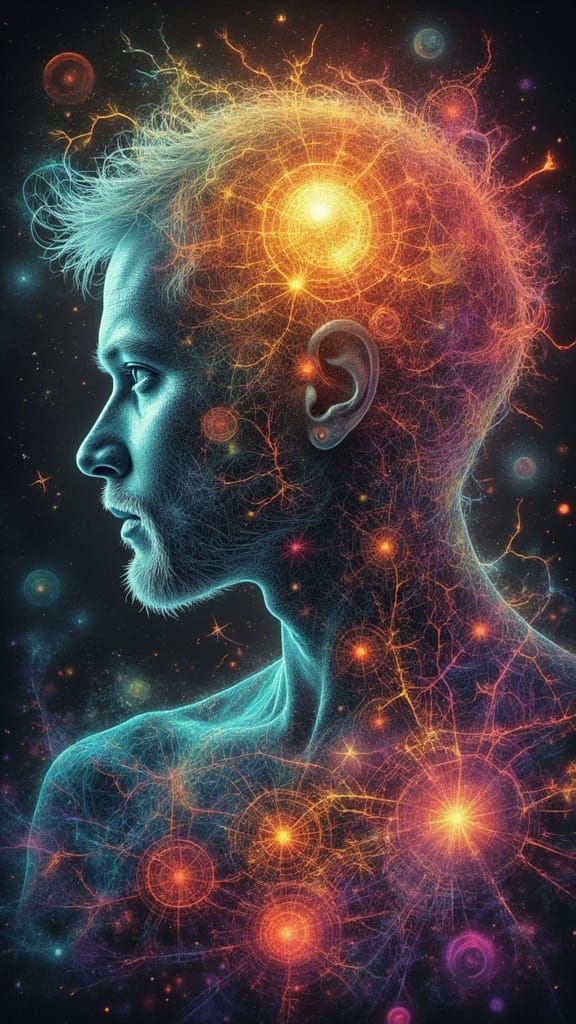 Fractal Faced Spirit with Rainbow Lightning, in Dark Fantasy...