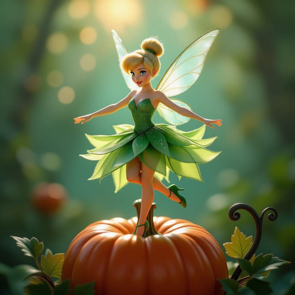 etched calcite crystal image of an elegant Tinkerbell perfor...