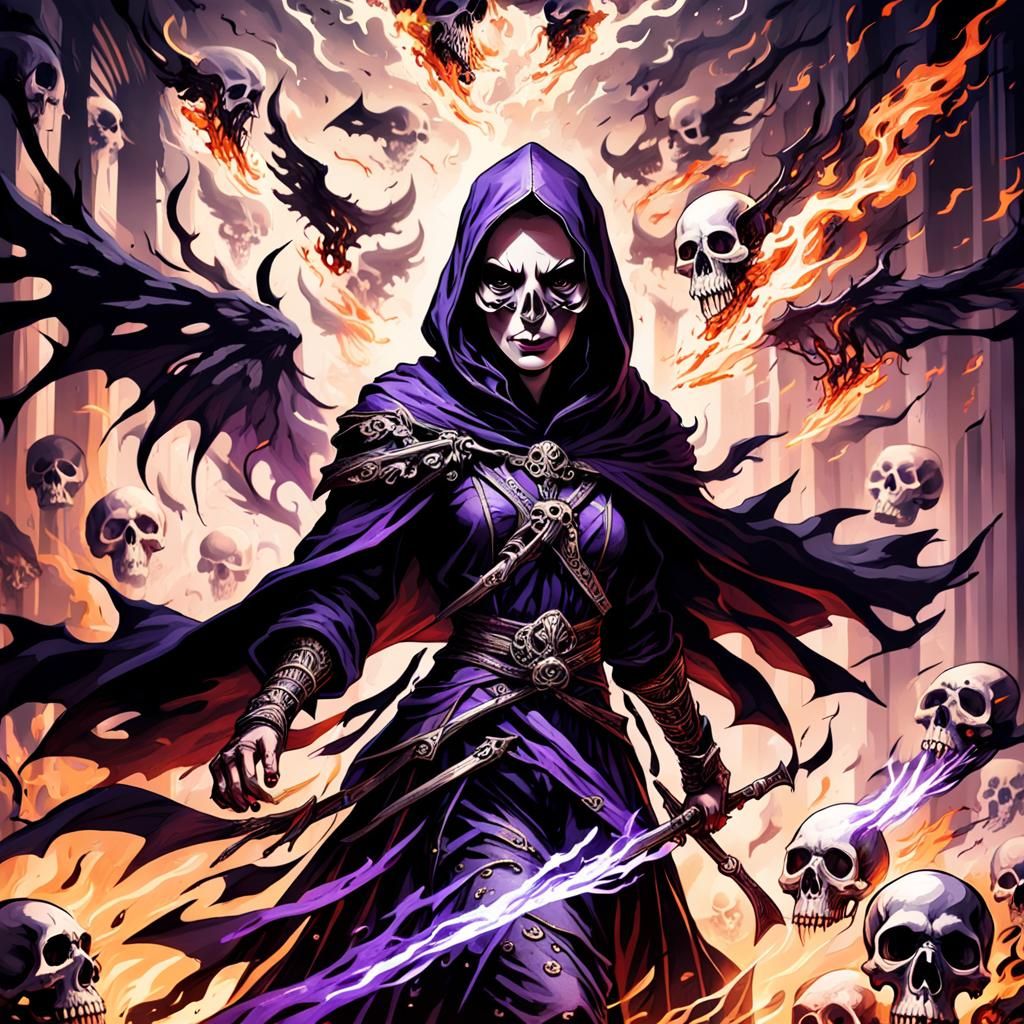 Dark Fantasy Assassin with Fiery Wings