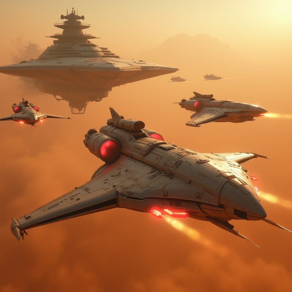 Futuristic Starfighter Battle Over Desert Planet