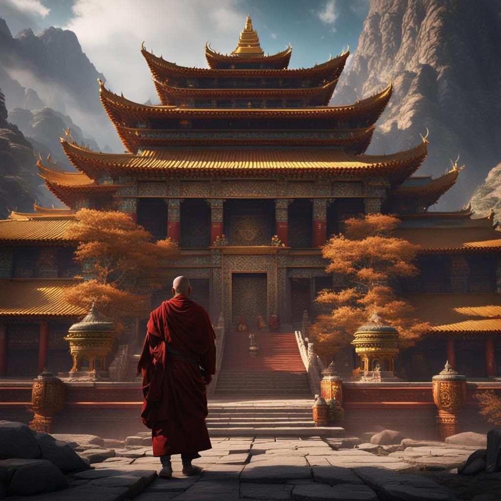 Detailed Matte Painting of a Tibetan Monk