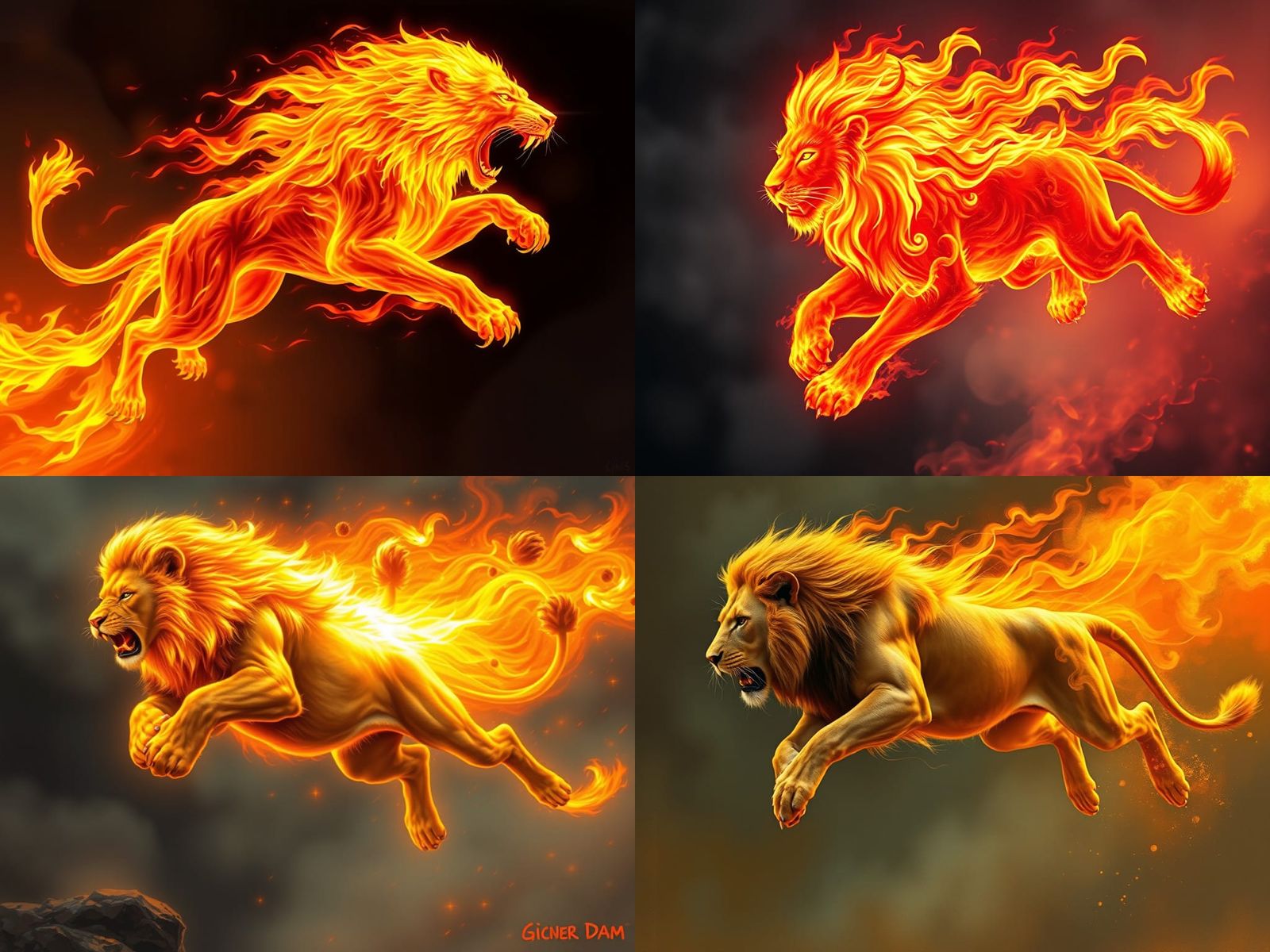 Fiery Lion Leaping Through Flames