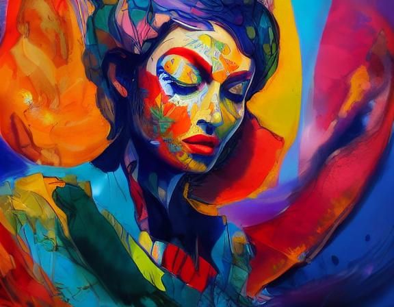 Fantasy Woman in Watercolor with Splashes