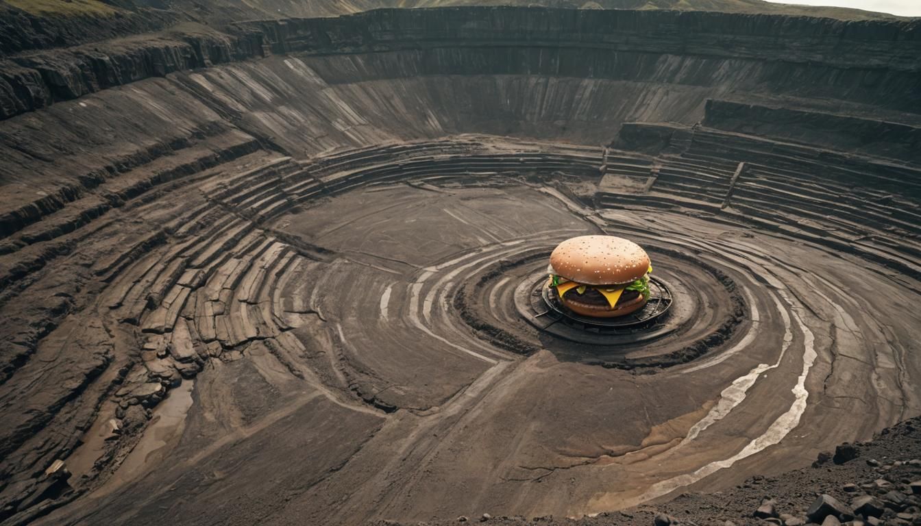 Giant Hamburger in Open Pit Mine: Industrial Landscape
