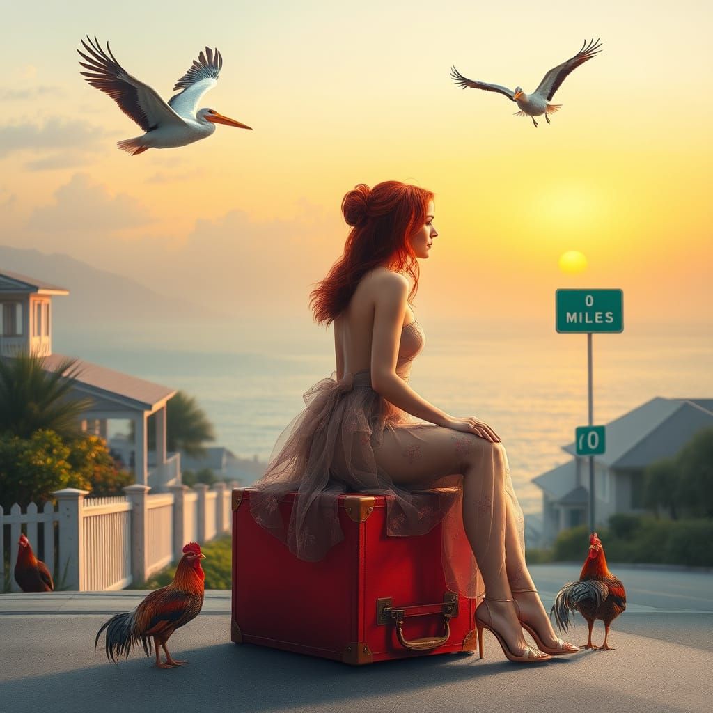 Key West Serene Vista with Redhead, Chinese Art Style