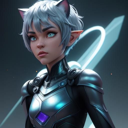 Futuristic Elf Boy with Cat Ears, 3D Render