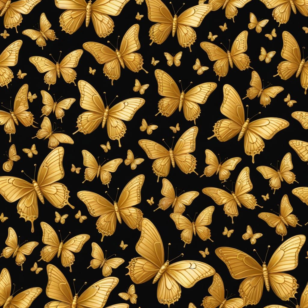 Surreal Golden Butterflies in Vibrant Dreamscape