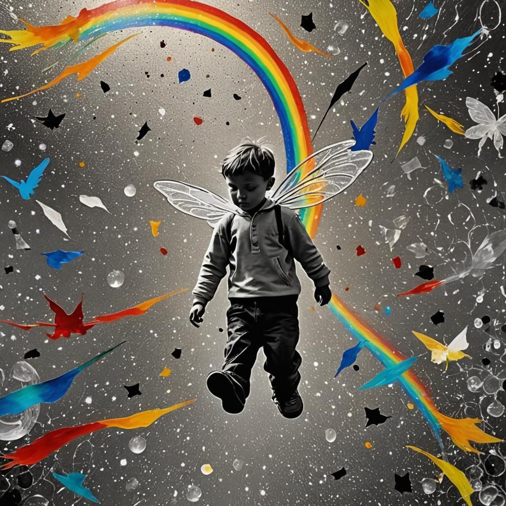 Children Fly in Rayograph Art Style with Fairy