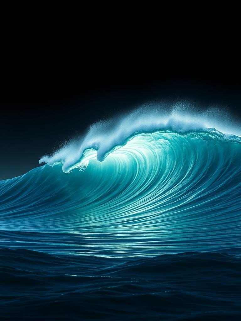 Bioluminescent Wave with Fractal Surface in Charcoal Style