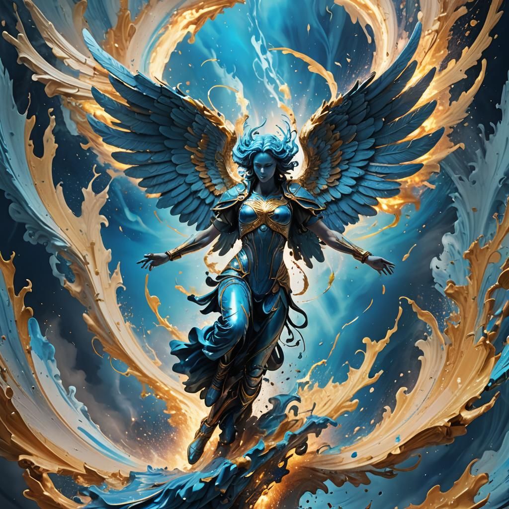 Archangel in Flight with Liquid Metal and Fire