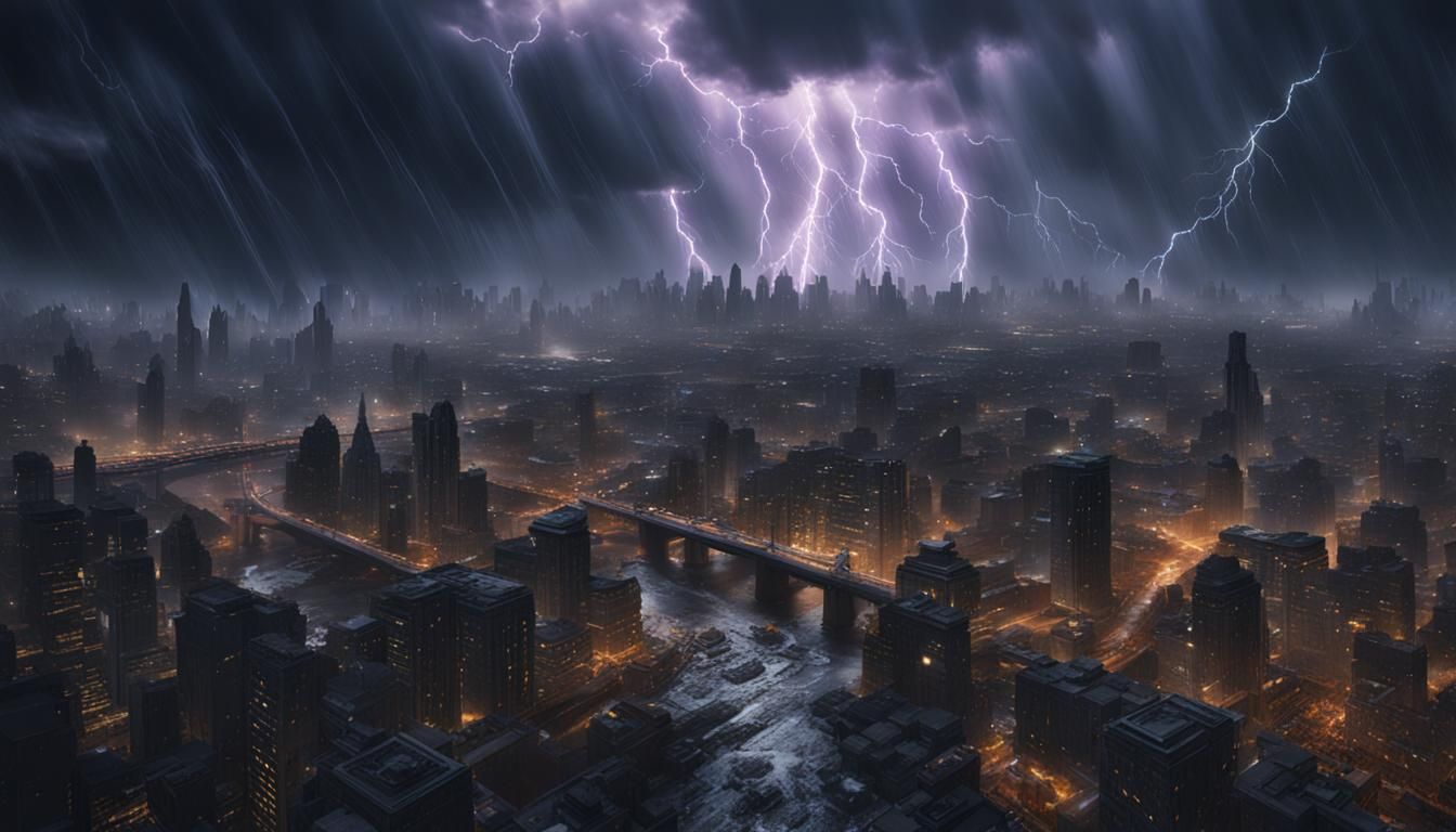 Epic City Thunderstorm in Detailed Matte Painting