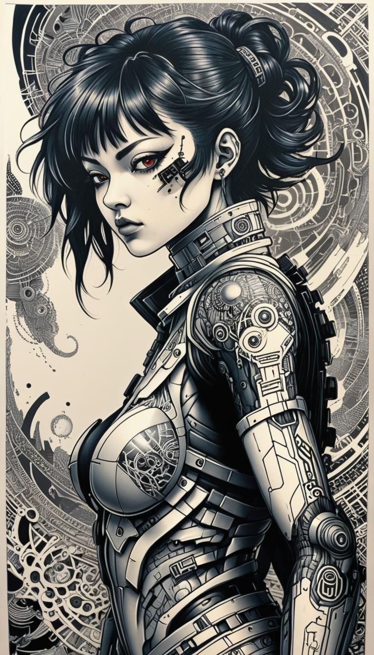 Fractal AKIRA CYBERPUNK WARRIOR Zentangle