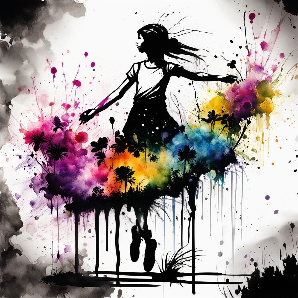 color Ink splash art, girl