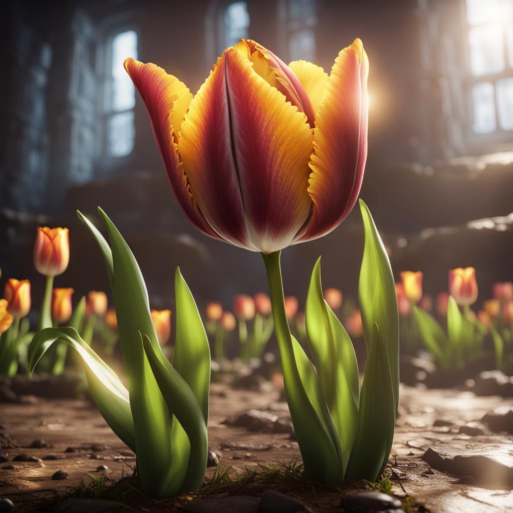 Luminescent Tulip in 3D Cinematic Style