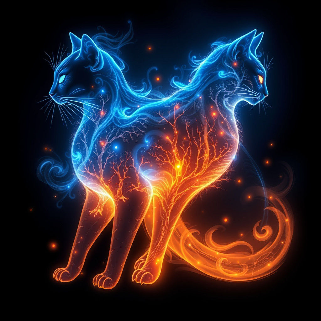 Fiery Cat Silhouette in Dreamlike Astral Realm