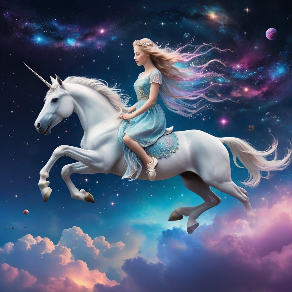 Whimsical Fey Creatures Soar Through a Vibrant Galaxy