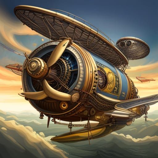 Steampunk Zeppelin with Intricate Engine Design