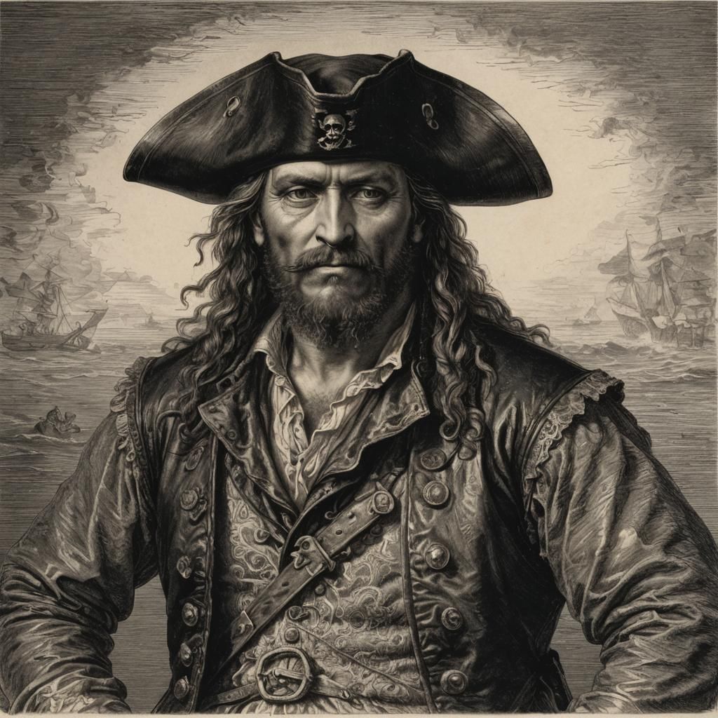 Pirate Enforcer Portrait in Etching Style