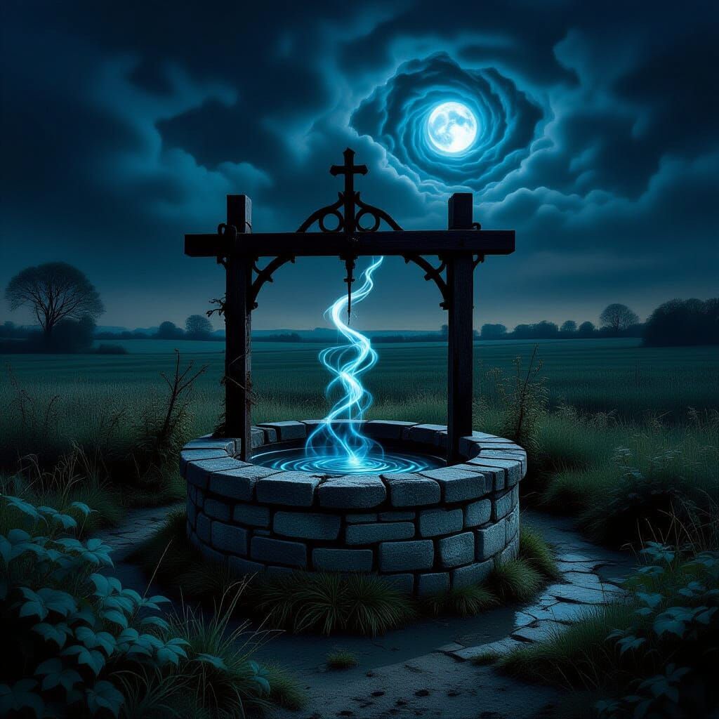 Creepy Medieval Well with Abyssal Water, Gothic Horror