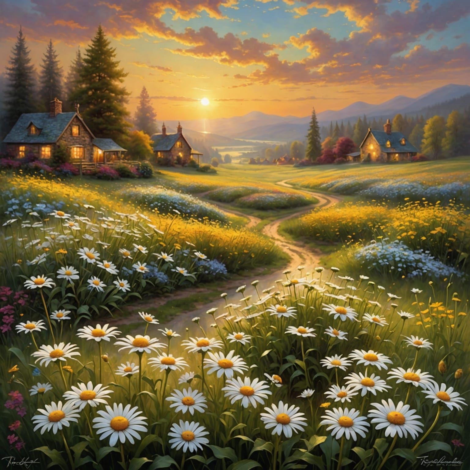 Daisy Field at Sunset: Dreamy Landscape Photo