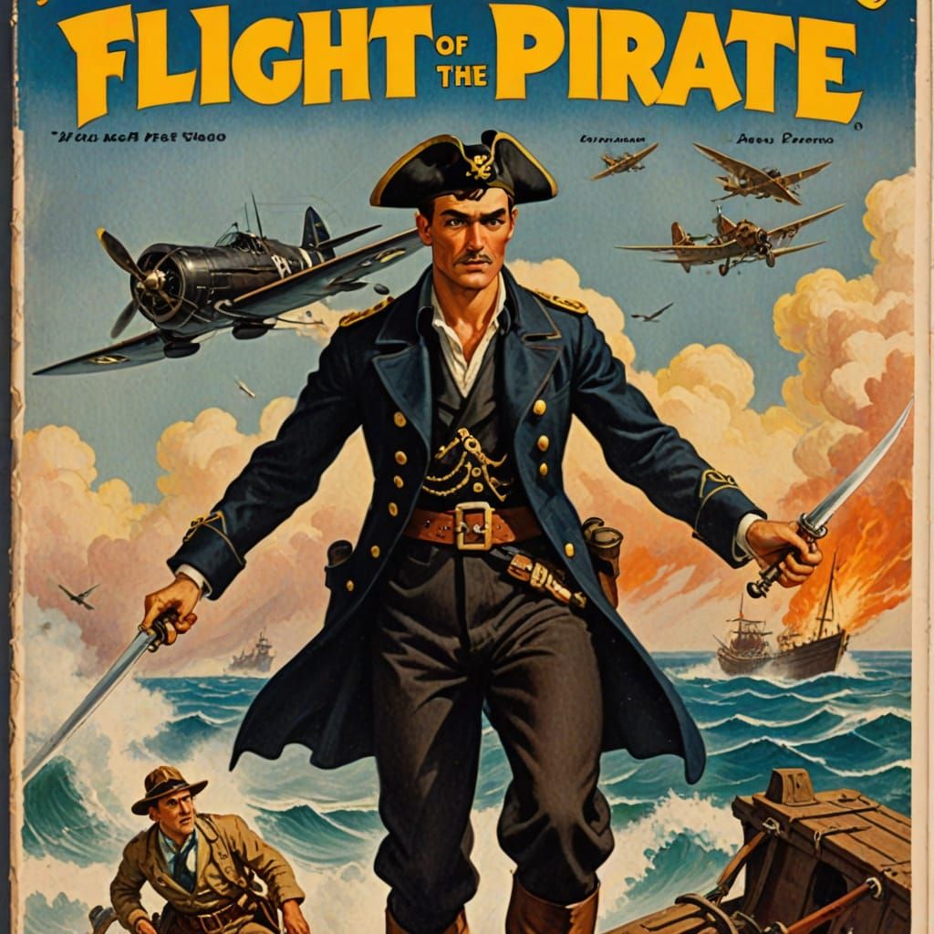 1930s Pulp Novel Cover: Flight of the Last Pirate