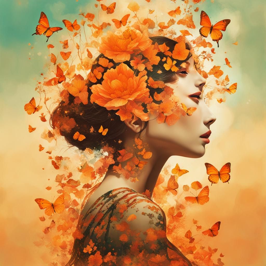 Whimsical Double Exposure Portrait in Fantasy Style
