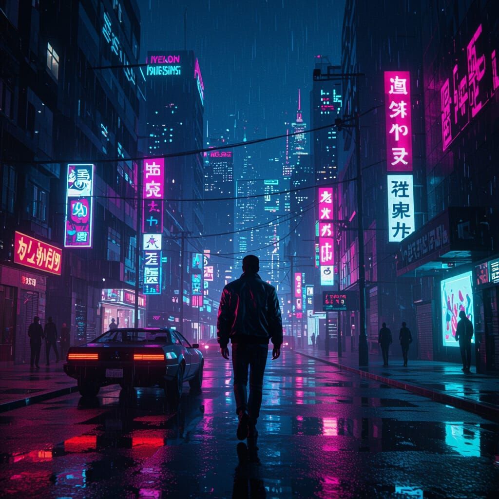 Retro-Futuristic Cityscape in 80s Synthwave Style