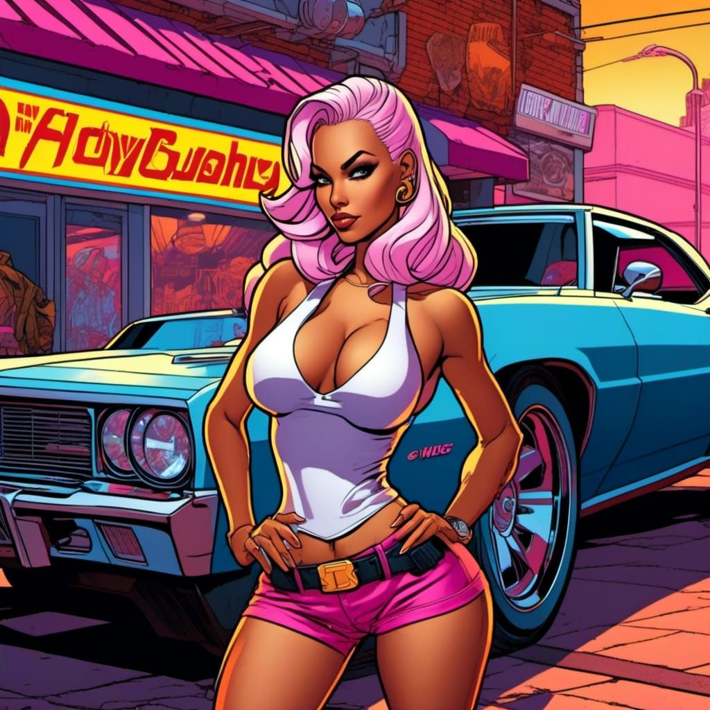 Cyberpunk Woman in Cityscape Digital Art