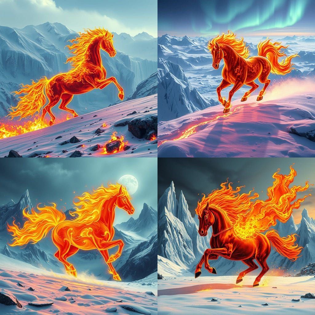Horse of Blazing Frost on Snowy Mountain