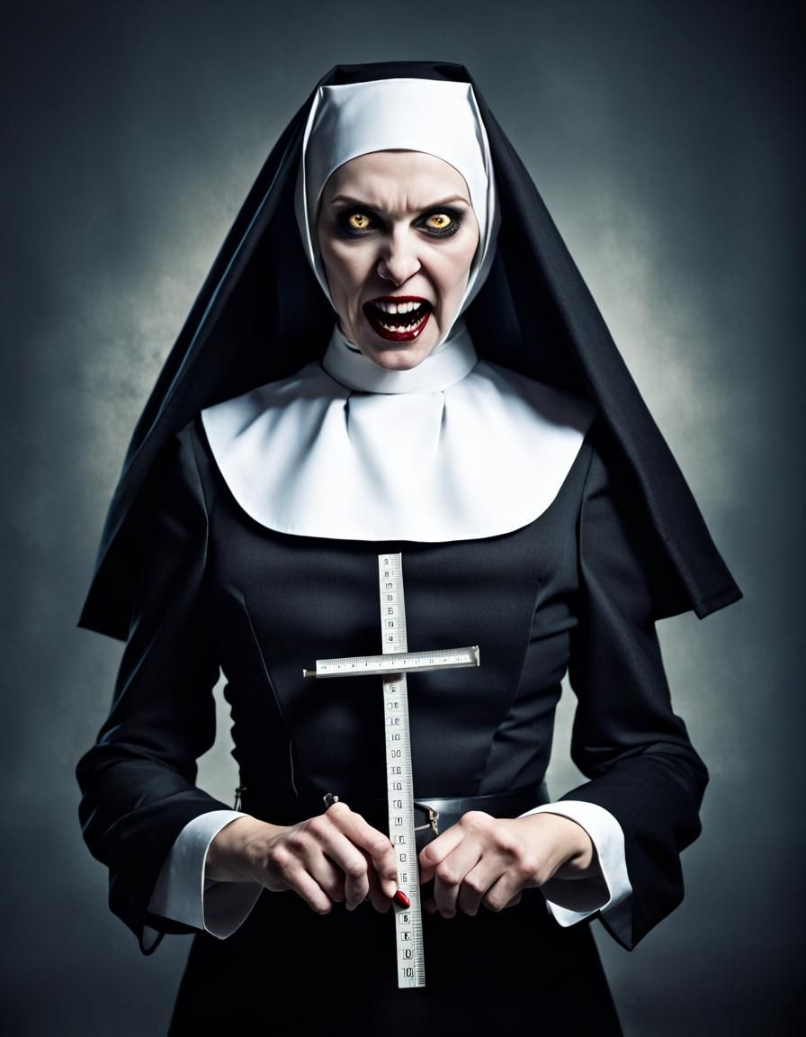 Scary Evil Nun with Ruler Portrait