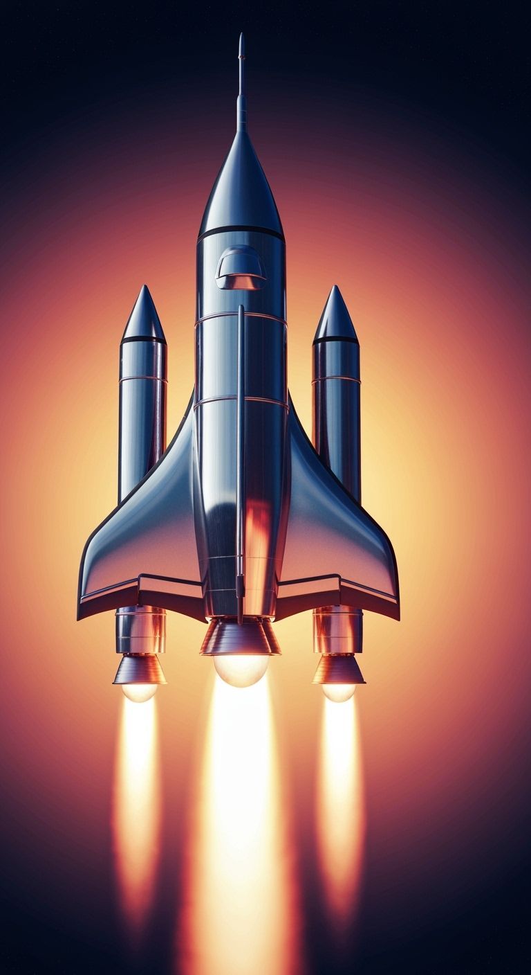 Rocket Soaring Through Space in Muralism Style