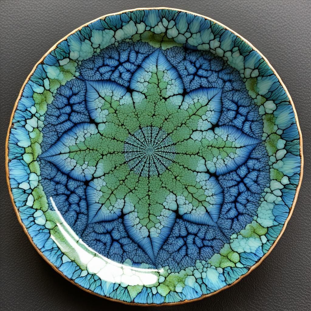 Green and Blue Mandelbrot Fractal Kintsugi