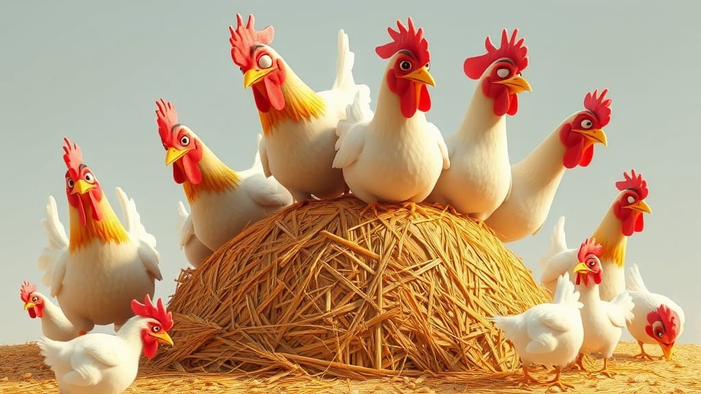 Humorous Chickens in Animated 3D Style