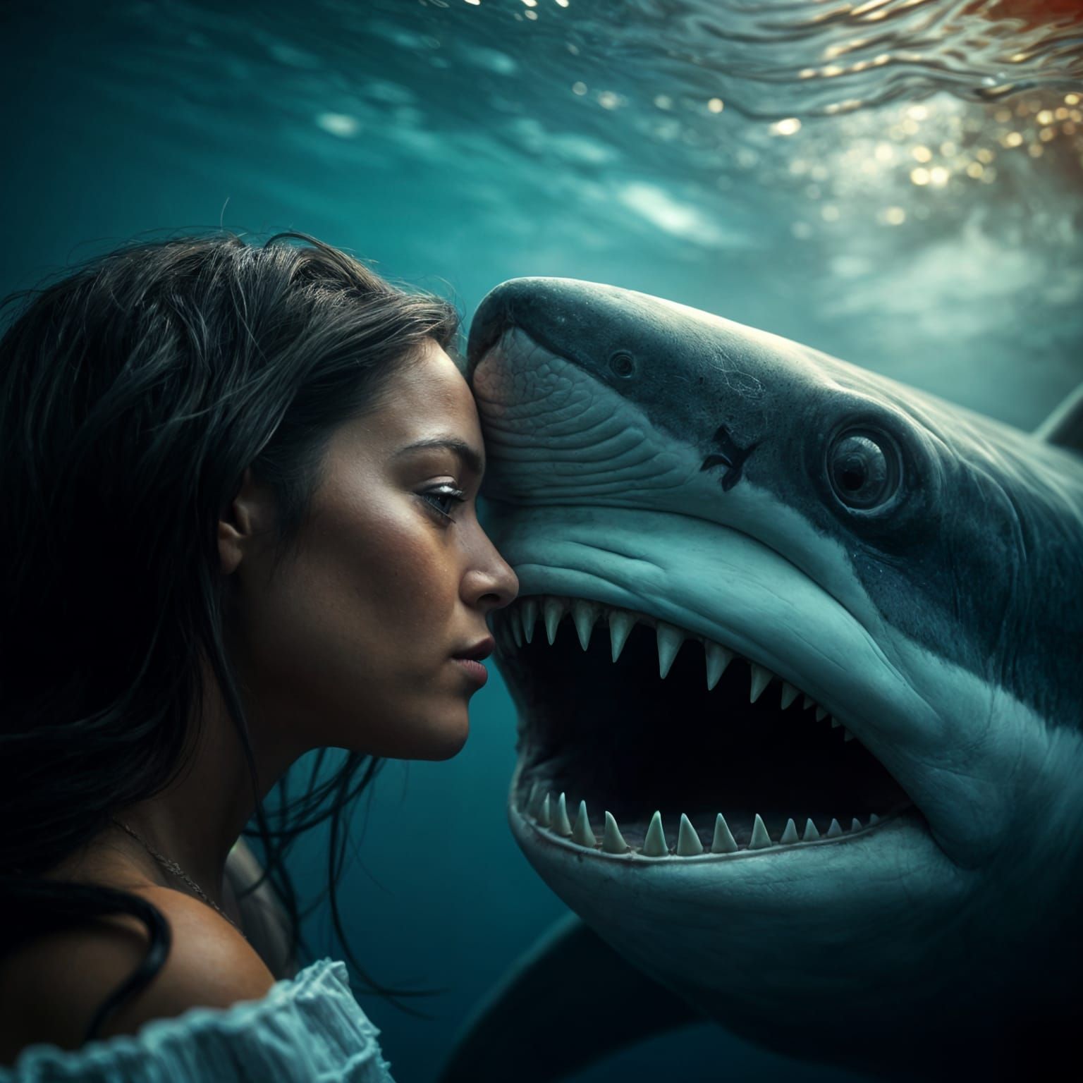 A Woman and Her Majestic Great White Shark