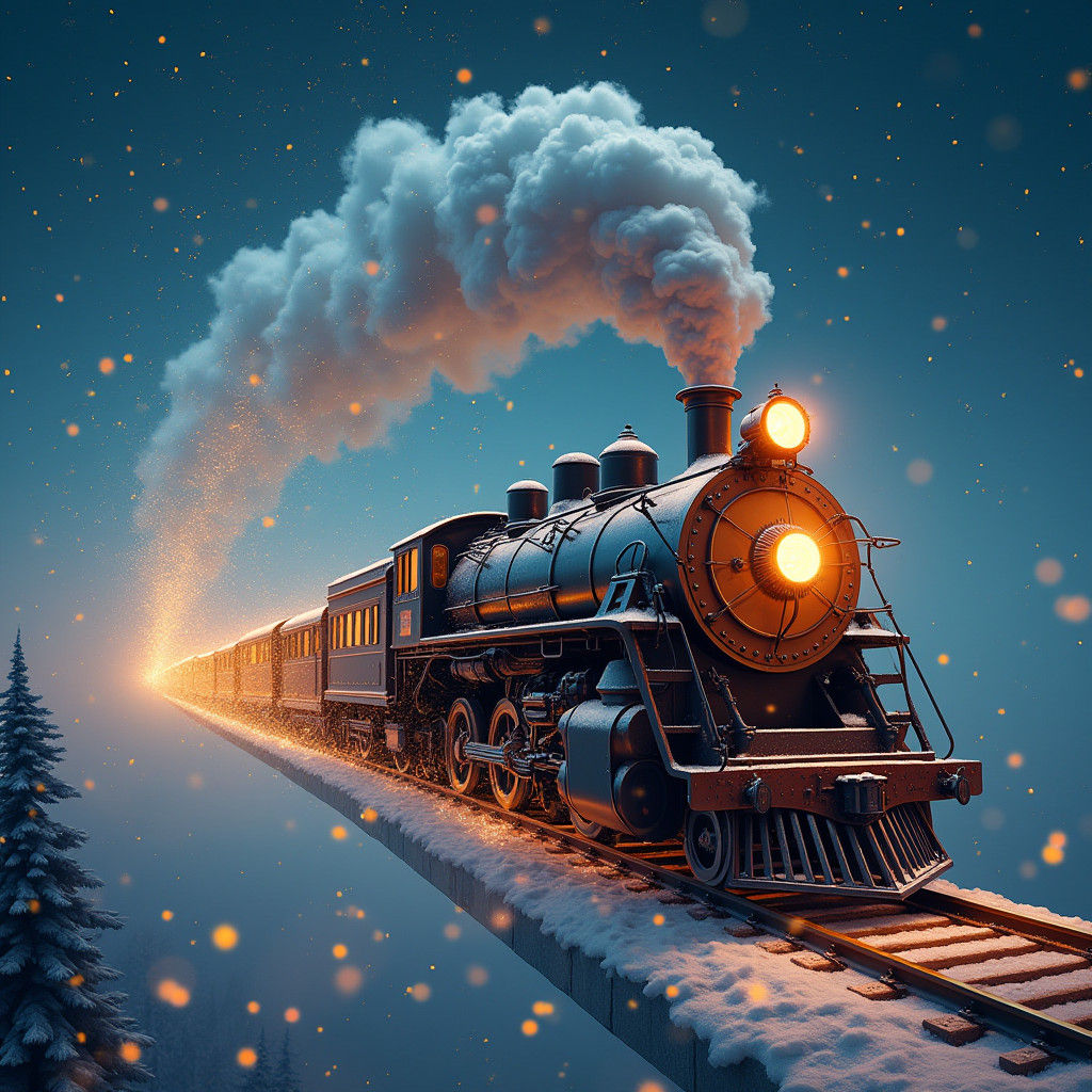 Magical Steam Locomotive Flies Through Starry Sky