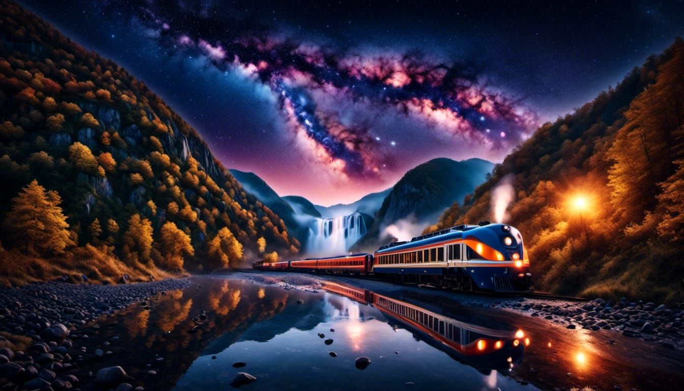Galaxy Train Rides River of Stars at Midnight