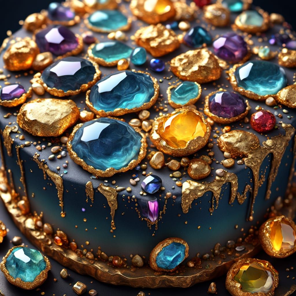 Gemstone Cake in Surreal Oil Painting Style