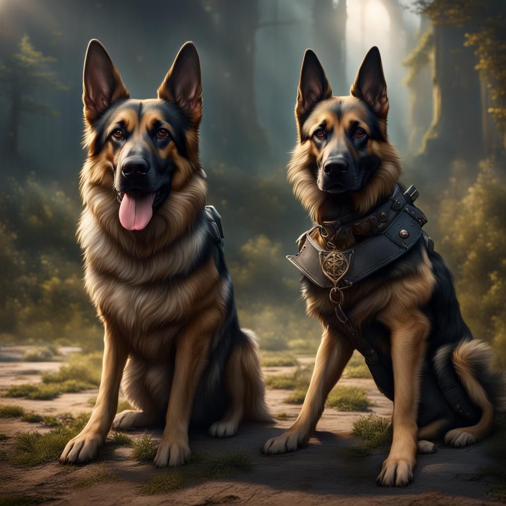 Dogs Playing Together: German Shepherd and Mongrel