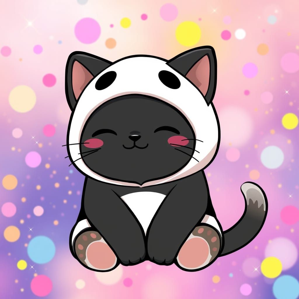 Chubby Cat in Panda Onesie: Kawaii Manga Style
