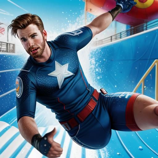 Chris Evans on Waterslide: Hyperrealistic Splash Art
