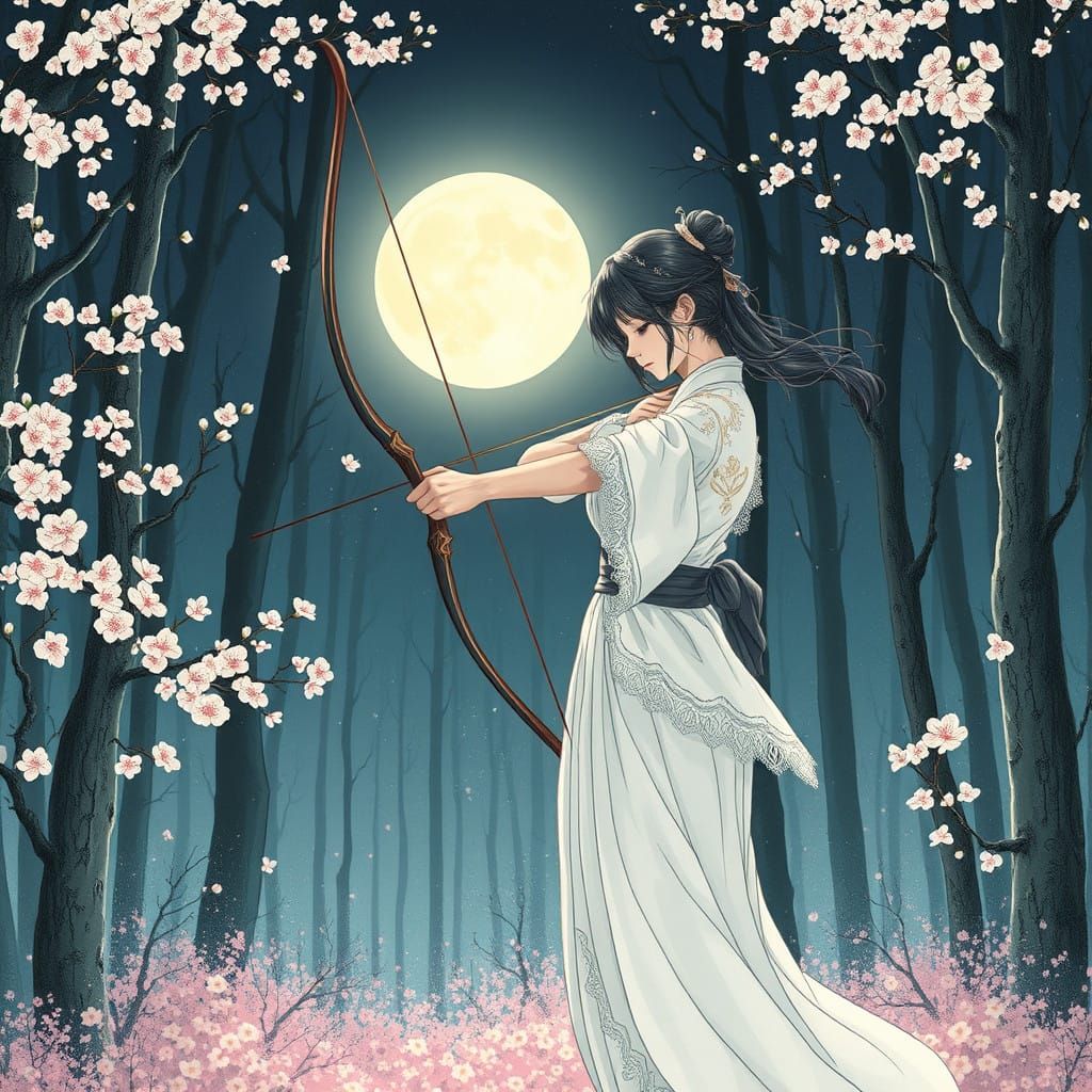 Ethereal Archer in Lo-Fi Moonlit Forest
