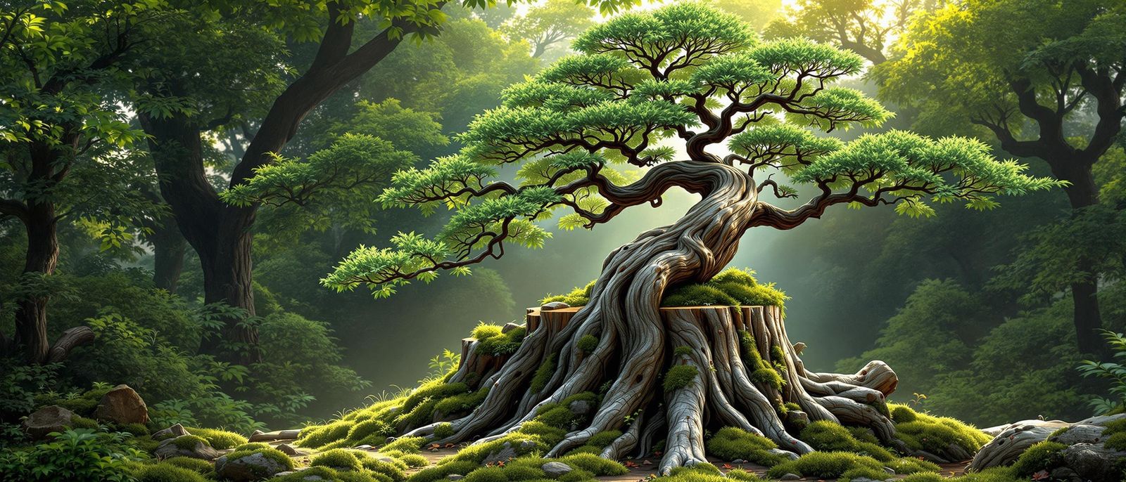 Timeless Bonsai in Serene Forest Glade