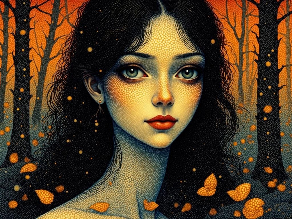 Ethereal Gothic Woman in Forest Sunset Portrait